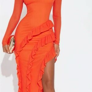 NWT Fashion Nova Vibrant Orange Long Sleeve Dress